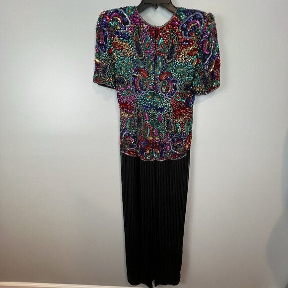 Scala Womens Sequin Dress Size Small Colorful Vtg Short Sleeve Evening Gown - Picture 6 of 15